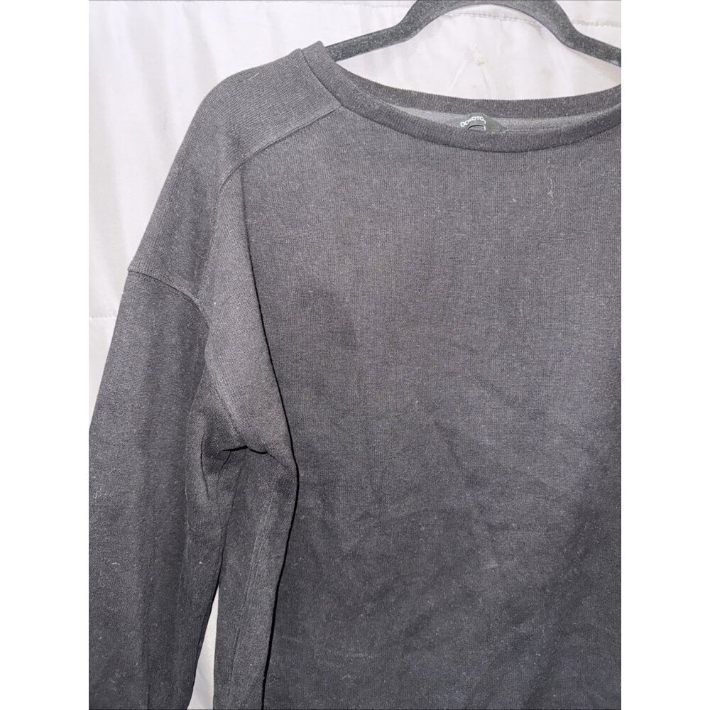 DOKOTOO Black Sweat Top Blouse MEDIUM Cuff Long Sleeve Round Neck Corded Solid - Picture 6 of 12